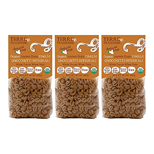 3 Packs Organic Italian Whole DURUM Wheat GNOCHETTI Pasta - Sicilian Ancient Grain Timilia Vegan Pasta Crafted in Italy. Low-Gluten Index. Has 6X More