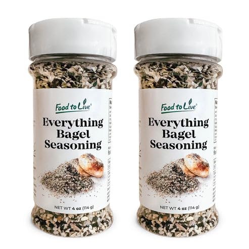Food to Live Everything Bagel Seasoning, 4 oz - Blend of White and Black Sesame Seeds, Minced Garlic, Onion and Himalayan Pink Salt Flakes. Great as