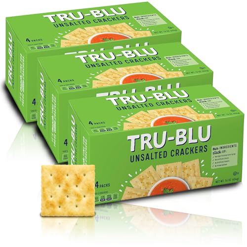 Tru Blu Unsalted Saltine | No artificial ingredients | No High Fructose Corn Syrup | Made in the USA | 16 Ounce (Pack of 3)