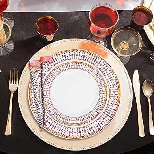White Plastic Plates, Disposable Dinnerware Party Supplies Gold Chord Rim Design for Birthday, Wedding & All Occasions, 240 pcs (120 Dinner Plates +