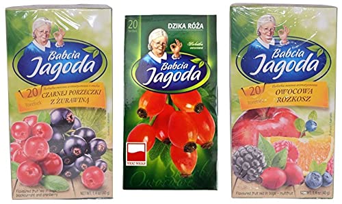 Babcia Jagoda Multi-Flavor Pack with Blackcurrant-Cranberry Tea (Herbatka Czarna Porzeczka-Zurawina), Multifruit Tea (Herbatka Wieloowocowa)