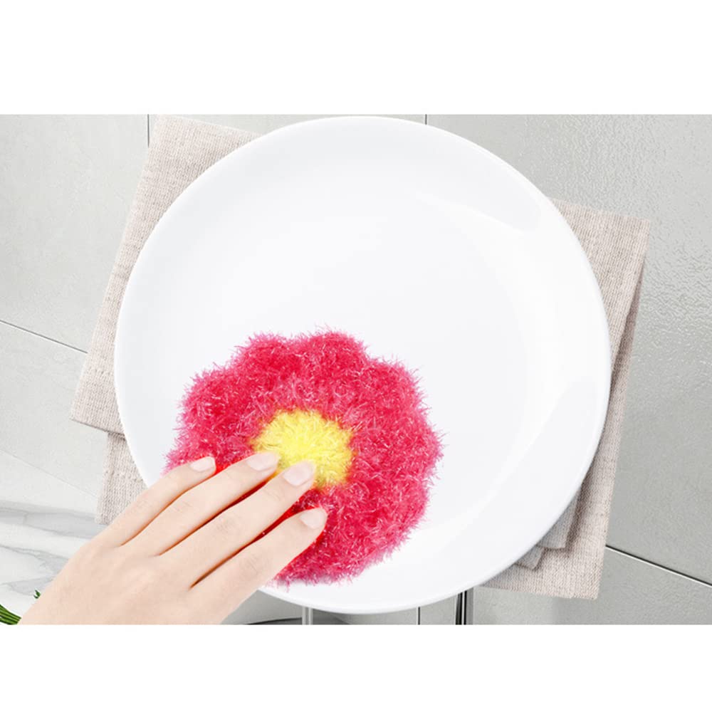 6 Pcs Flower Shaped Acrylic Dish Scrubbers, Colorful Kitchen Sponge Net Dish Cloths for Washing Dishes for Cookware, Tubs, Sinks