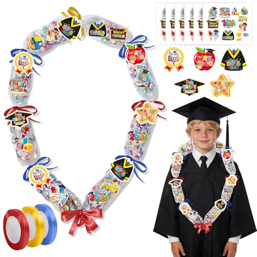 Silkovahamd 5th Grade Graduation Leis 2026 - Graduation Candy Lei Making Kit Class of 2026, 12 Candy Poly Tubing Clear 60 Paper Cards 12 Sheets