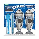 Frankford Candy OREO Cookies and Cream Milkshake Gift Set with Cookie Pieces, 2 Glass Cups, 2 Straws, and Ice Cream Scoop