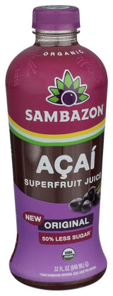 Sambazon Organic 50% Less Sugar Acai Superfruit Juice, 32 FZ