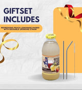Lemonade 16oz Bundle with Reusable Straw - Refreshing Peach Lemon Beverage with Natural Flavors for Easy Serving - Gift Set (2 Items)