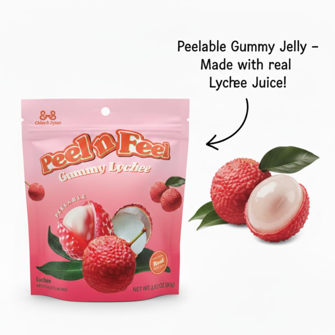 Peel n Feel Gummy Lychee Jelly, Peelable Gummies with Real Lychee Juice, 3 packs 8.47oz