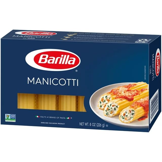 Barilla Manicotti Pasta, 8 oz. Box - Non-GMO Pasta Made with Durum Wheat Semolina - Kosher Certified Pasta