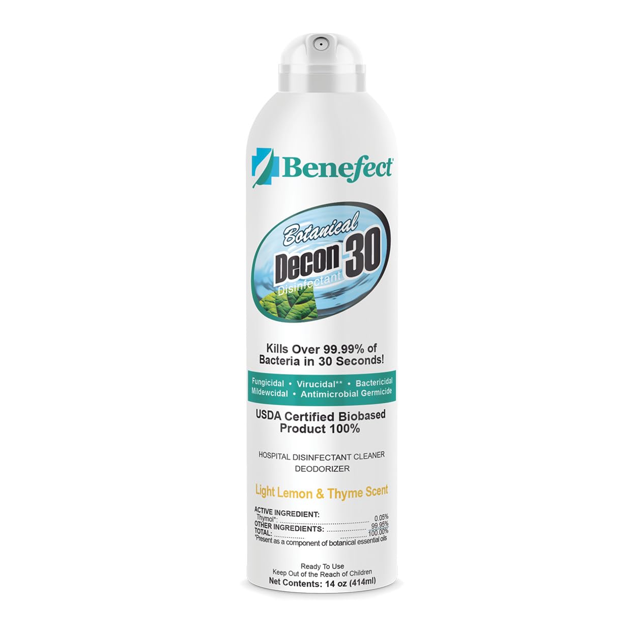 Benefect Botanical Decon 30 Disinfectant Cleaner, 14 oz. Ready-To-Use Spray, Hospital Grade Disinfectant, Kills Over 99.99% of Germs, Safe