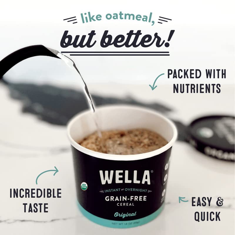 Wella Cereal Oatmeal Alternative, Gluten-Free Breakfast Hot Cereal, Grain-Free Paleo Organic Vegan High Protein Superfood, Plant-Based Non-GMO, Low in