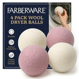 Farberware Wool Dryer Balls 4 Pack - Reusable 100% Wool Balls for Dryer - Natural Fabric Softener for Laundry, Towels & Bedding, Replaces Fabric