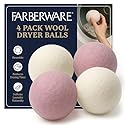 Farberware Wool Dryer Balls 4 Pack - Reusable 100% Wool Balls for Dryer - Natural Fabric Softener for Laundry, Towels & Bedding, Replaces Fabric