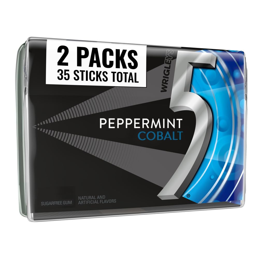 5, Gum Peppermint Cobalt Summer Travel Sugar Free Chewing Gum Refreshing Invigorating Minty Flavor Five Gum, 35 Stick Pack, 35 Count