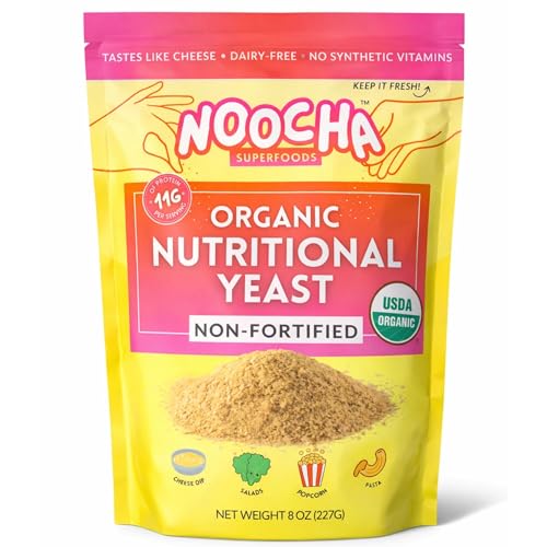 NOOCHA Organic Nutritional Yeast Flakes - Non-Fortified, Vegan Cheese Seasoning, Dairy-Free, Gluten-Free, High Protein Savory Sprinkle for Popcorn