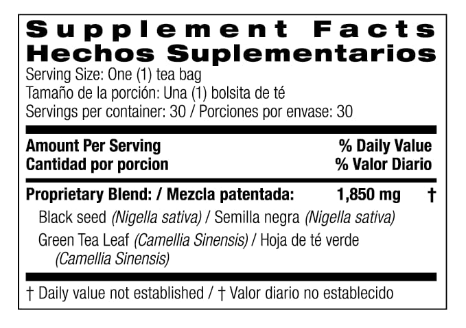 Bio Nutrition Black Seed Tea with Green Tea, 30 Tea Bags, 1.85 oz (55.5 g)