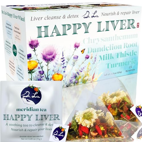 Dr. Lu’s Happy Liver Tea | 100% Natural Liver Cleanse Detox & Repair Tea Made in US | 11-Flavor Milk Thistle, Turmeric, Chrysanthemum, Licorice Root