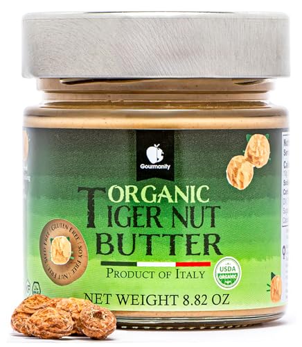 Gourmanity Organic Tigernut Butter, Sweet and Nutty Tasting Nut Free Peanut Butter Alternative, Compliant With Low Fodmap And Whole 30 Diets, Ideal