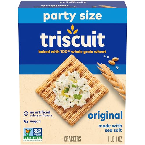 Triscuit Original Whole Grain Wheat Crackers, Vegan Crackers, Healthy Snacks, Lunch Snacks, Party Size, 17 oz