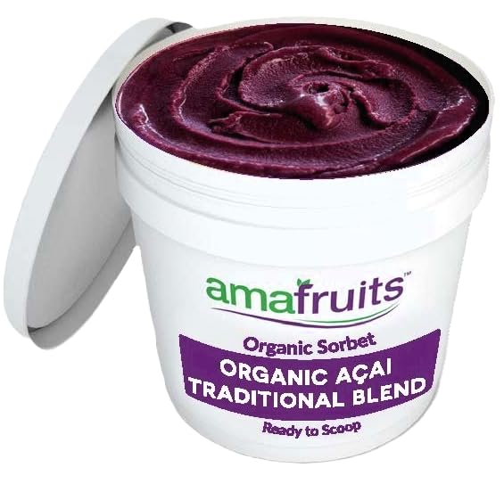 Amafruits Acai Berry Frozen Sorbet/USDA Organic/Antioxidant Rich Superfruit / 3 Gallon