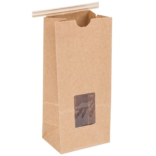 KeepFresh 4 3/4" x 2 1/2" x 9 1/2" 1 lb. Kraft Window Tin Tie & Coffee Bags - Pack of 25