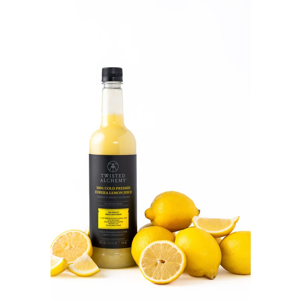 Twisted Alchemy Cold Pressed Fresh Lemon Juice For Craft Cocktails - Fresh, All Natural, Hand Squeezed Lemon Juice Cocktail Mixer - (25 Oz Bottle