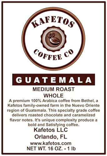 Medium Roast Whole Beans Guatemala Coffee, Specialty Grade, Single Estate- Farm Direct Trade, Shaded Grown at Kafetos Family Owned Farm 16 oz