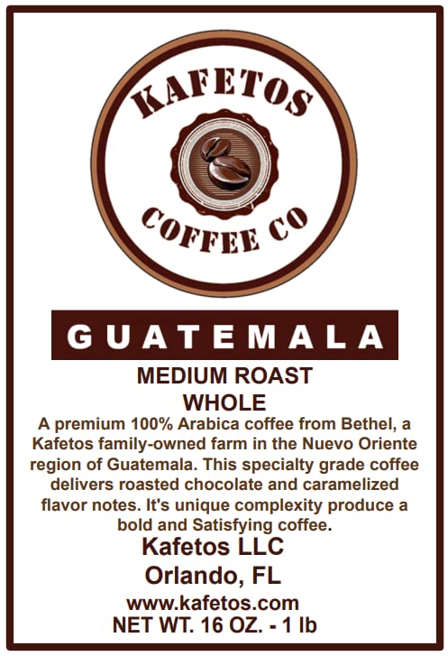 Medium Roast Whole Beans Guatemala Coffee, Specialty Grade, Single Estate- Farm Direct Trade, Shaded Grown at Kafetos Family Owned Farm 16 oz