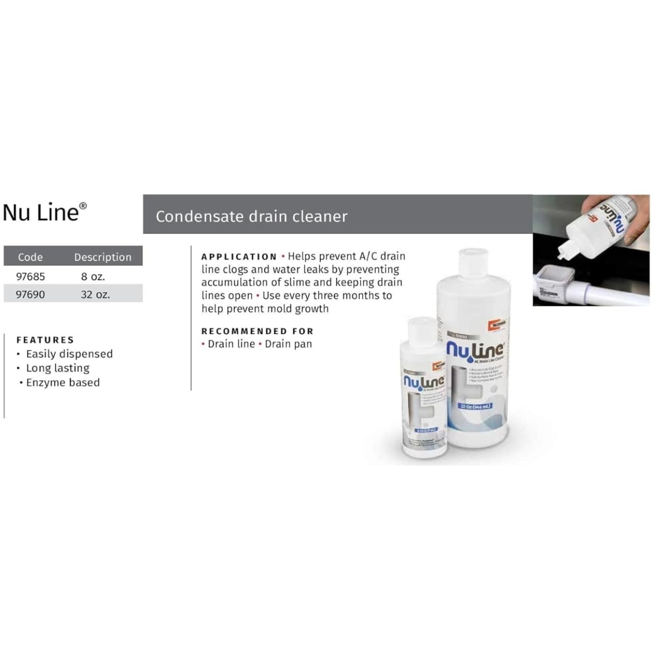NuLine HVAC Condensate Nu-Line Drain Cleaner, 8 ounce (Pack of 6)