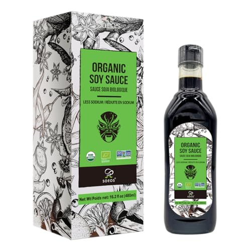 Soeos Soy Sauce Low Sodium, 16.2oz (480ml) 1 Pack, USDA Organic Soy Sauce, Premium Quality Dark Soy Sauce, Pure Ingredients, Marinade for Meat