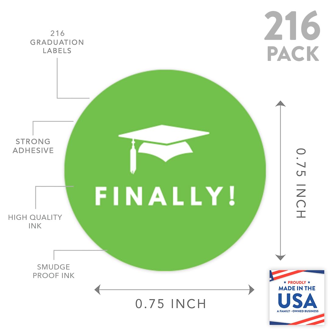 Andaz Press Chocolate Drop Labels Stickers Trio, Funny Graduation, Kiwi Green, 216-Pack, Fits Kisses Party Favors
