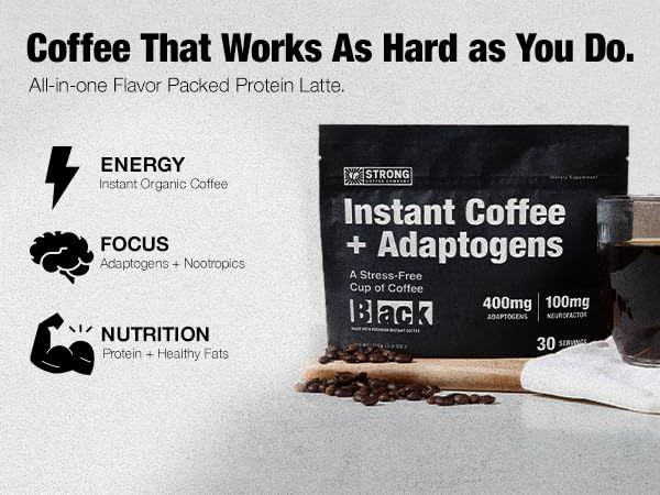 Strong Coffee Co. Instant Black Coffee | Premium Organic Coffee with Nootropics & Adaptogens, NeuroFactor®, L-Theanine, Ashwagandha, Reishi & MCT Oil