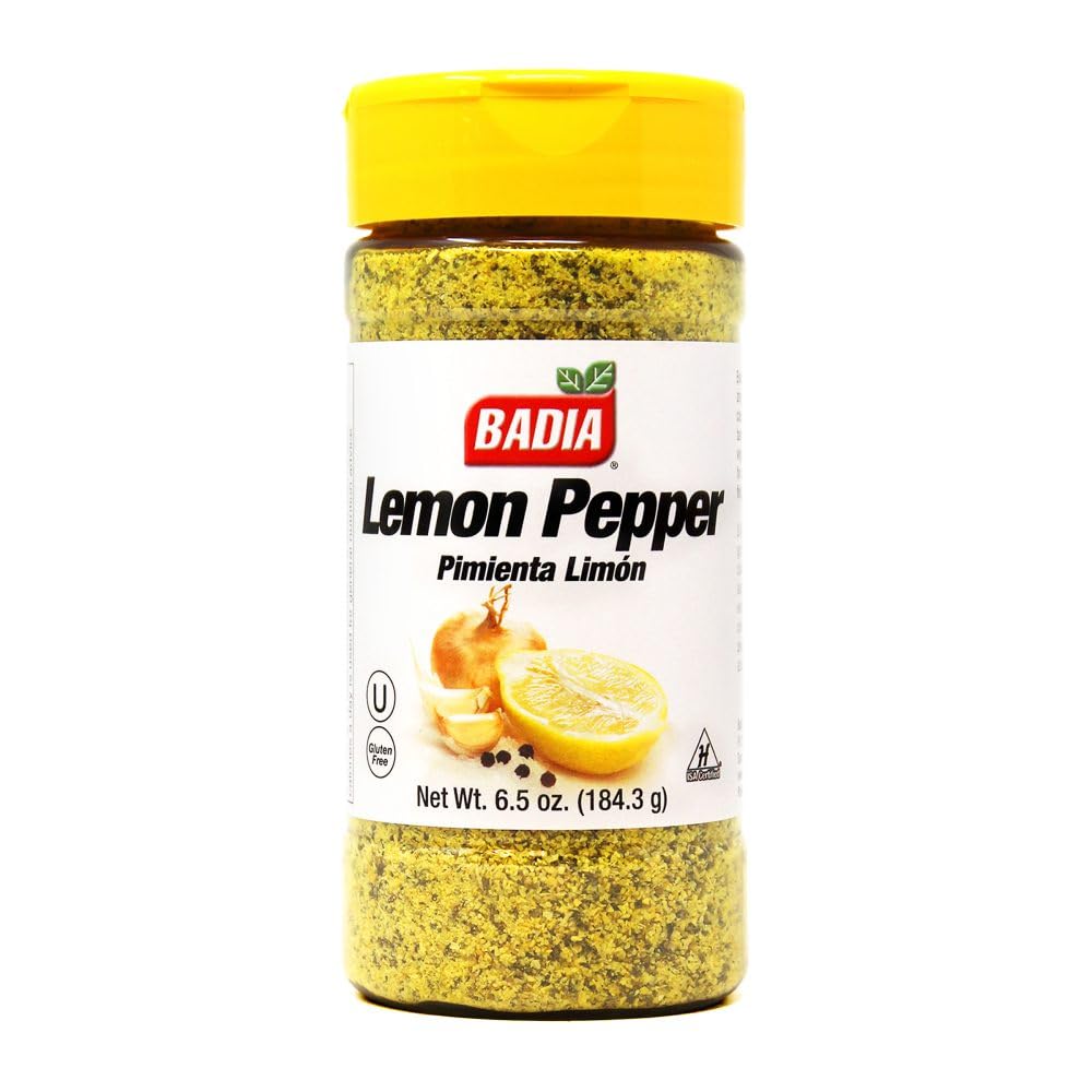 Badia Lemon Pepper Seasoning, 6.5 oz - Pepper, Garlic & Onion, Zesty Citrus Blend for Chicken, Seafood & Vegetables