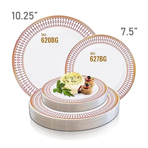 White Plastic Plates, Disposable Dinnerware Party Supplies Gold Chord Rim Design for Birthday, Wedding & All Occasions, 240 pcs (120 Dinner Plates +