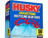 Husky HK30DS050BU 30-Gallon Drawstring Recycling Blue Bags, 50 Count