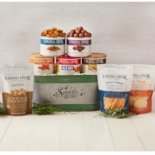 Winter Inspirations Gift Basket by Virginia Diner - 8 Assorted Nuts, Snacks, Cheese Straws and Cookies weighing nearly 3.5lbs