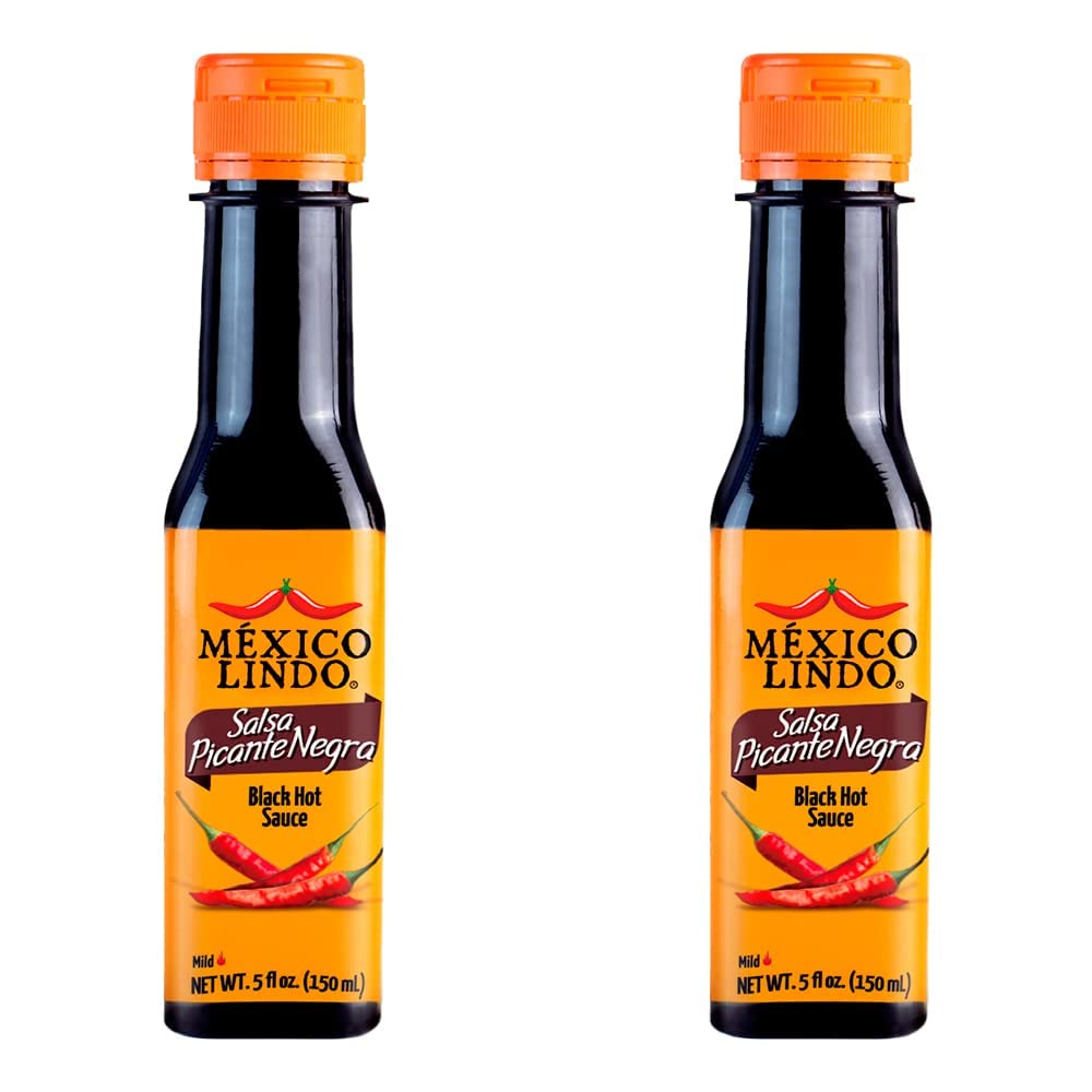 Mexico Lindo Picante Negra Hot Sauce | Light & Spicy | 8,400 Scoville Level | Great with Asian Food, Seafood & Meat | 5 Fl Oz Bottle (Pack of 2)