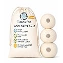 XL Wool Dryer Balls (3-Pack) with Activated Carbon - Odor Eliminating & Fragrance-Free Laundry Deodorizer, Natural Fabric Softener Alternative