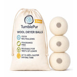 XL Wool Dryer Balls (3-Pack) with Activated Carbon - Odor Eliminating & Fragrance-Free Laundry Deodorizer, Natural Fabric Softener Alternative