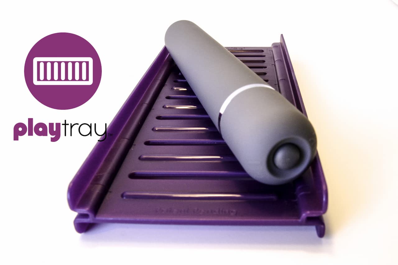 Playtray® with Joybuff™ Silicone Scrubber Brush | 4-in-1 Hygiene Tool Keeps Germs Off Furniture and Products | Portable Wash Dry Rack (Purple)