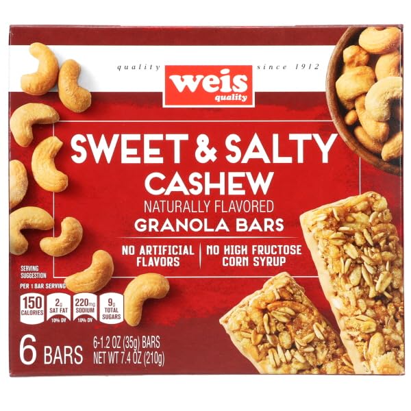 Weis Quality, Sweet & Salty Granola Bars Cashew, 7.4 Ounce