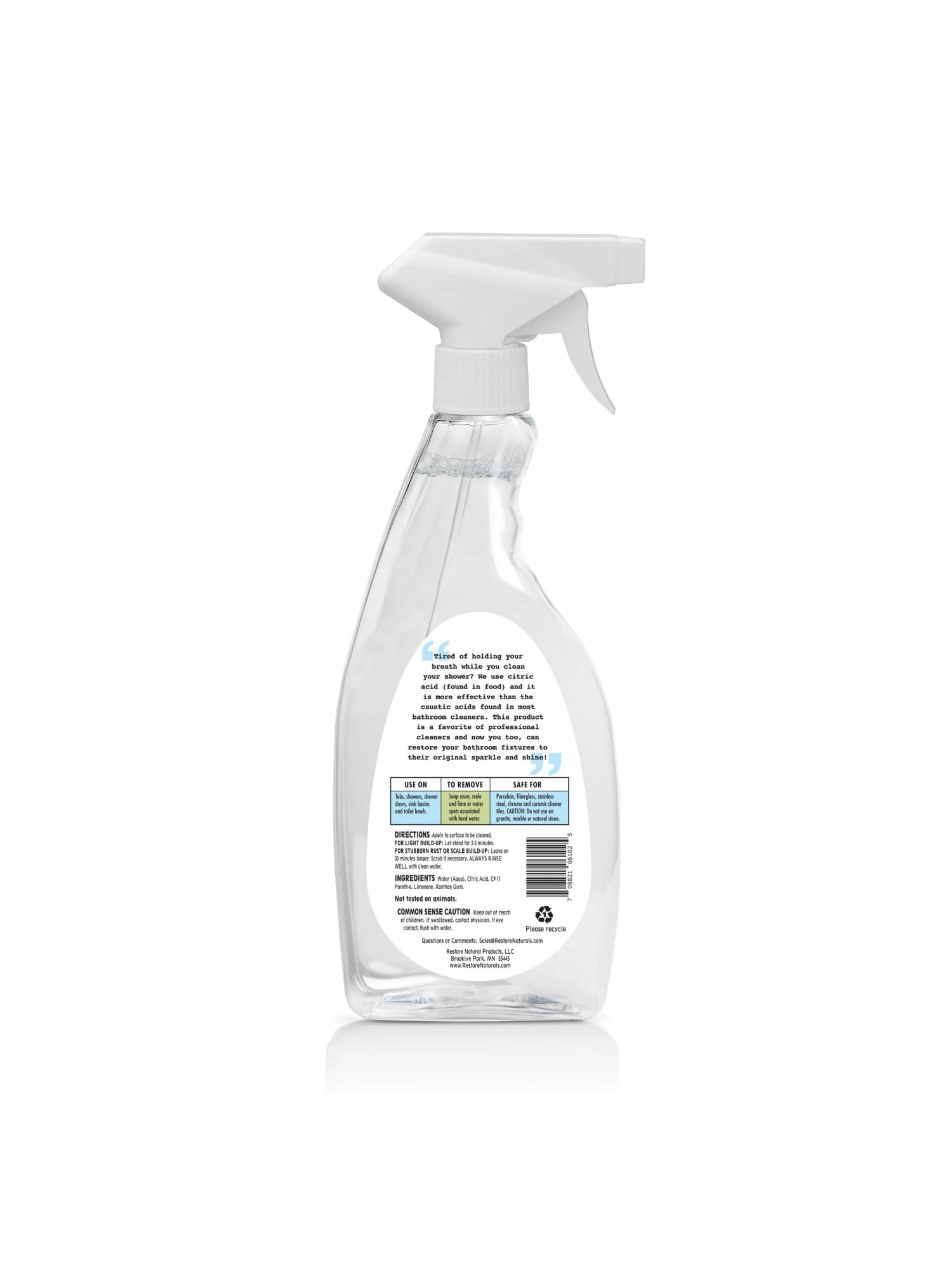 Restore Naturals Bathroom Lime and Scale Remover - 22 oz. - Bath Tub Cleaner | Hard Water Stain Remover | Soap Scum Remover for Shower | Bath room