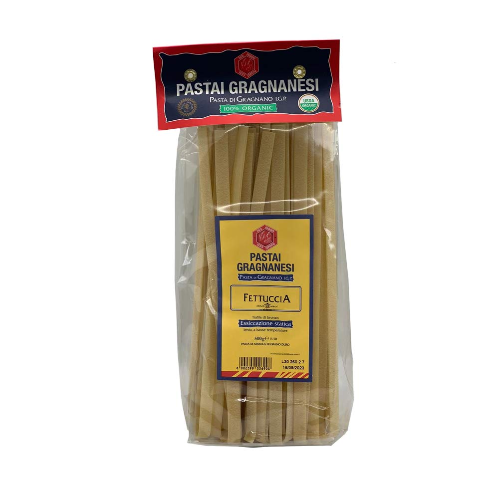 Fettuccia Organic Italian Pasta di Gragnano | I.G.P. Protected | USDA Certified Organic | 17.6 Ounce | 500 Gram | Pack of 5