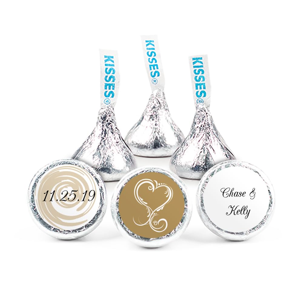 108ct Personalized Swirl Heart Wedding Kiss Stickers (Gold) Stickers Only