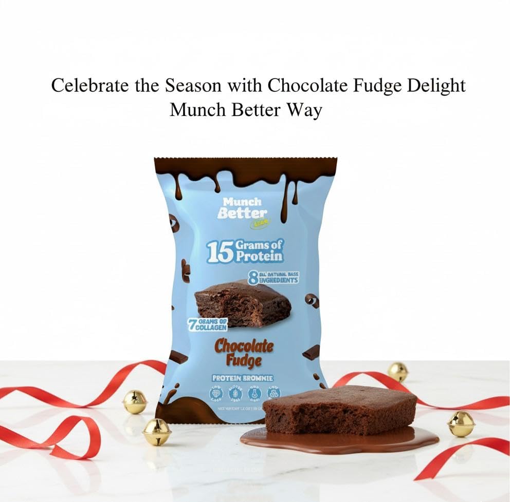 Munch Better Chocolate Fudge Protein Brownies - 15g Protein, Soft & Chewy, Gluten-Free, Low Sugar, Individually Wrapped, Clean Ingredients - 12 Count
