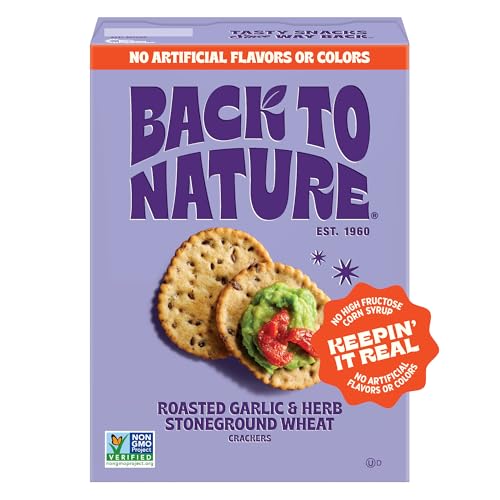 Back to Nature - Stoneground Wheat Crackers - Garlic & Herb - Real Ingredients like Whole Grain Wheat, Flax Seed and Sea Salt - Dairy Free & Non-GMO