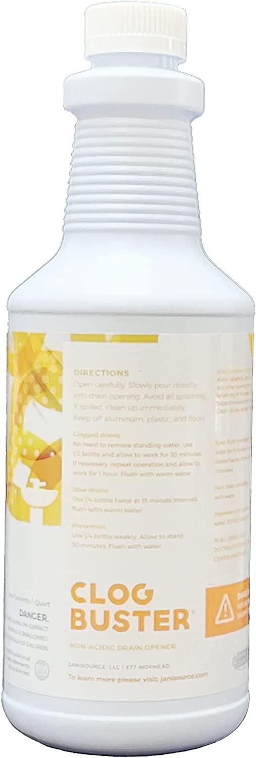 ClogBuster Non-Acidic Drain Opener and Clog Remover, Commercial Grade, 1 Quart (3-Pack)