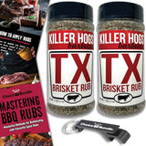 Killer Hogs TX Brisket Rub - Texas Style Premium BBQ Seasoning 2 pk (22 oz) + Barbecue Masters & Bottle Opener (4 Items)!