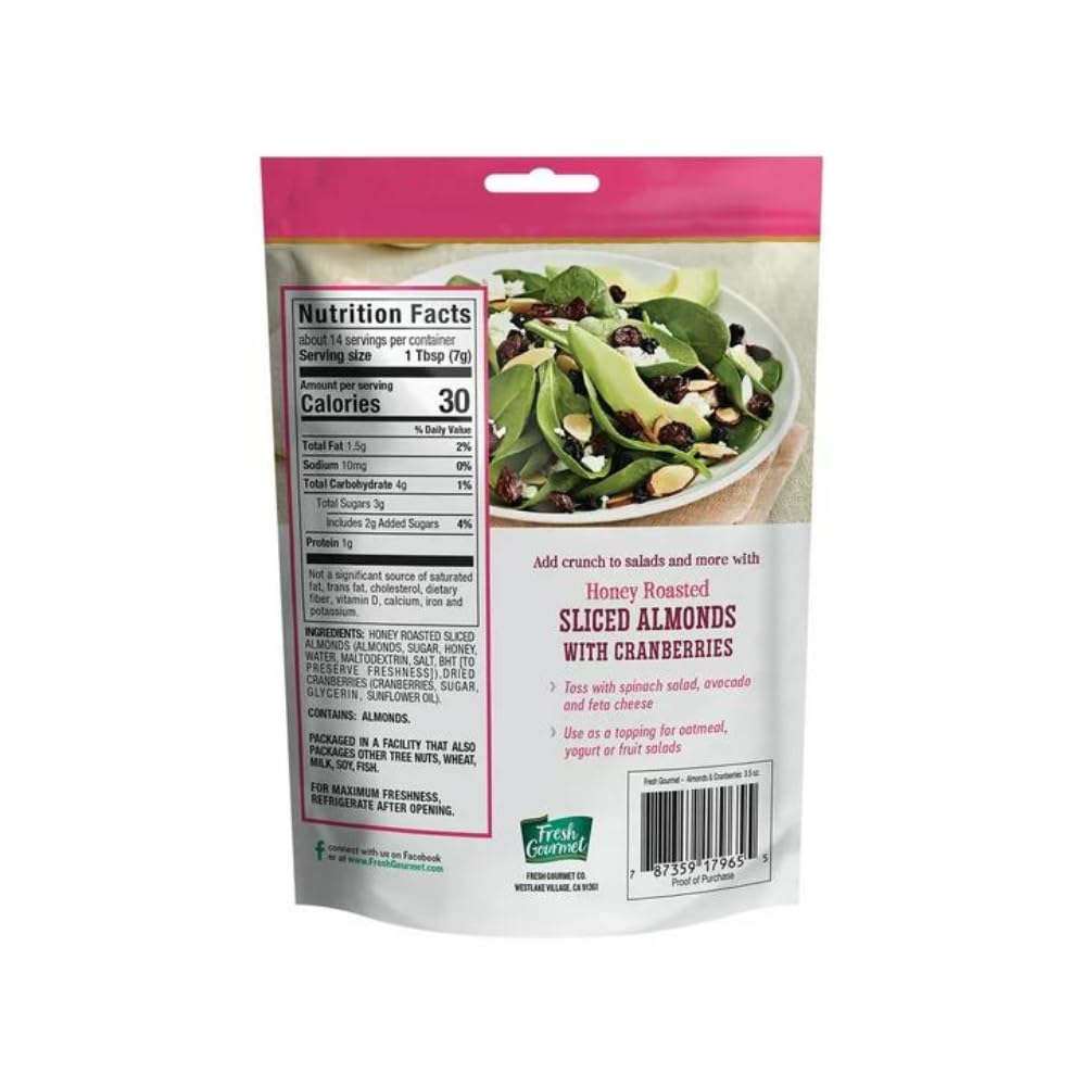 Fresh Gourmet Honey Roasted Sliced Almonds with Cranberries - 3.5 oz - Salad Topping