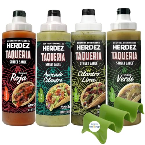 Herdez Taqueria Street Variety Pack Sauce 9 oz Plastic Bottle 4 Pack + 1 Taco Stand by KOOL8SHOP Infinite Deals