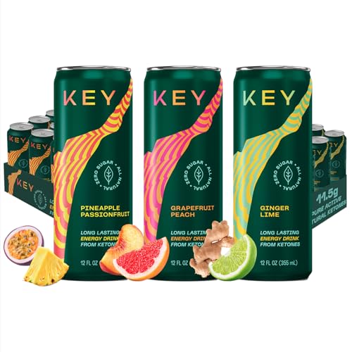 KEY 36-Pack Bundle - Ketone Energy Drink - Pineapple Passionfruit, Ginger Lime, Grapefruit Peach - Sugar Free, All Natural, Long Lasting Energy